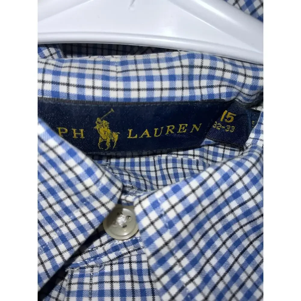 Polo Ralph Lauren Blue  White Plaid Long Sleeve Shirt Size 15 32-33/ M